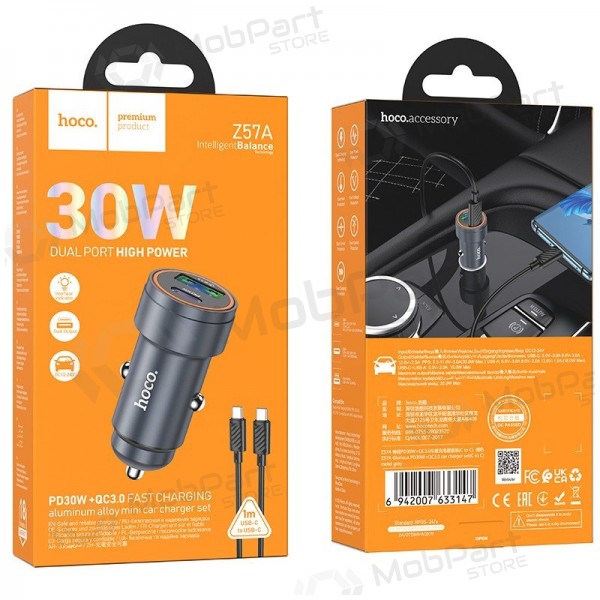 Caricabatterie da auto Hoco Z57A 30 W USB-C + USB-A con cavo USB-C da 1 m