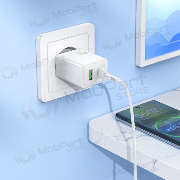 Caricabatterie per telefono Hoco N71 30 W GaN USB-C + USB-A con cavo USB-C 1 m bianco