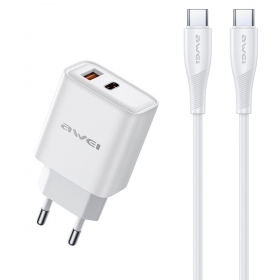 Caricabatterie per telefono Awei PD81C-EU 22.5 W USB-C + USB-A con cavo USB-C 1 m