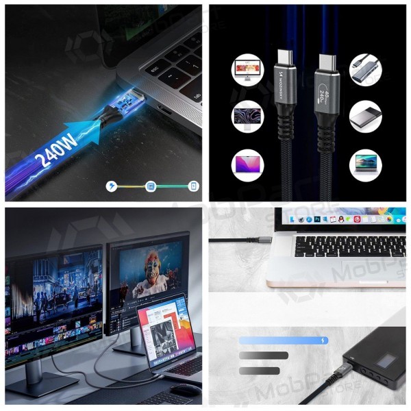 Cavo USB-C Wozinsky WPS-UY41S da USB-C a USB-C 1 m Thunderbolt 4 USB4 240 W 8K nero