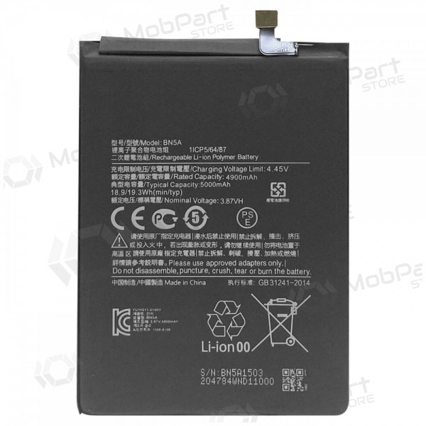 Xiaomi Redmi 10, Redmi 10 2022, Redmi Note 10 5G, Poco M3 Pro 5G batteria, akumuliatorius (BN5A) Xiaomi Redmi 10, Redmi 10 2022, Redmi Note 10 5G, Poco M3 Pro 5G batteria, akumuliatorius (BN5A)