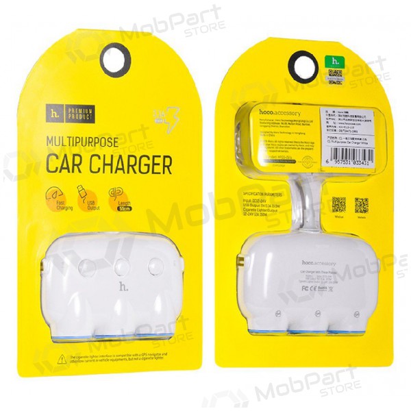 Caricatore per auto HOCO C1 TRIPLE + USB (5V 3.1A) (bianca)