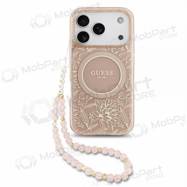 Custodia per Apple iPhone 18 Pro - Guess IML Flowers Allover Strap MagSafe (rosa)