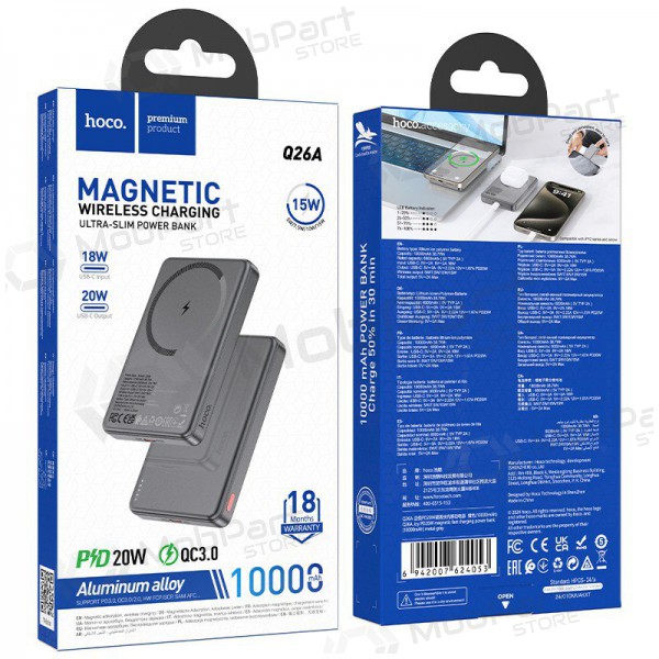 Batteria esterna Power Bank Hoco Q26A PD20W Magnetic 10000mAh nero Batteria esterna Power Bank Hoco Q26A PD20W Magnetic 10000mAh nero