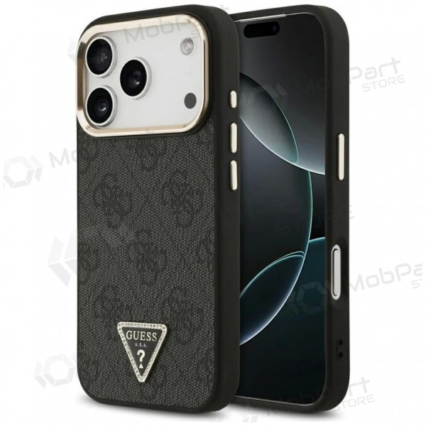 Custodia per Apple iPhone 17 Pro Max - Guess PU Leather 4G Strass Triangle Logo Gold Frame MagSafe (nera)