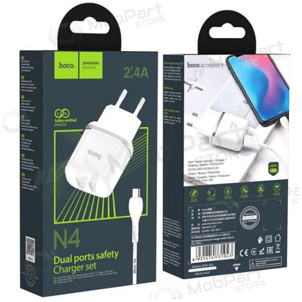 Caricatore HOCO N4 Aspiring Dual USB + type-C cavo (5V 2.4A) (bianca)