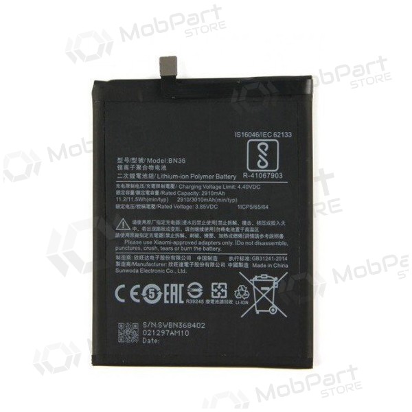 Xiaomi Redmi Mi A2, Mi 6X batteria, akumuliatorius (BN36) Xiaomi Redmi Mi A2, Mi 6X batteria, akumuliatorius (BN36)