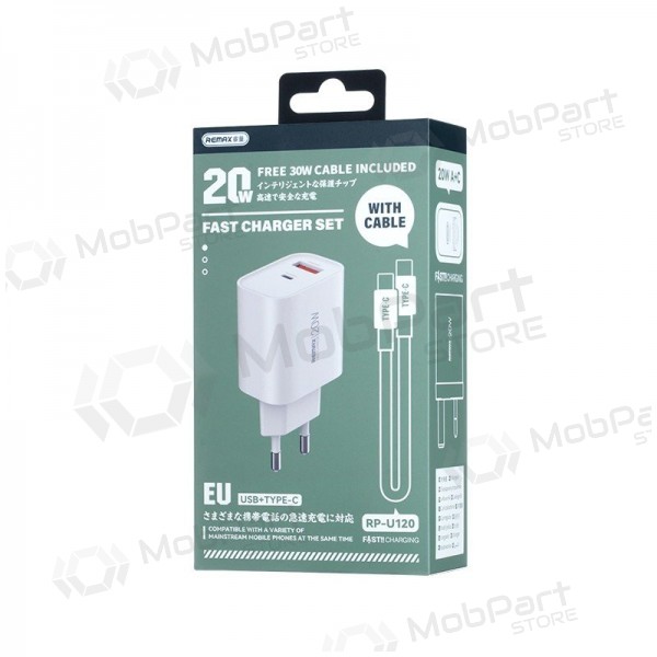 Caricabatterie per telefono Remax RP-U120 20 W USB-C + USB-A con cavo USB-C 1 m bianco