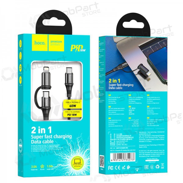 USB cavo Hoco X50 2-in-1 Exquisito Type-C - Type-C / Lightning 1.0m (nero)