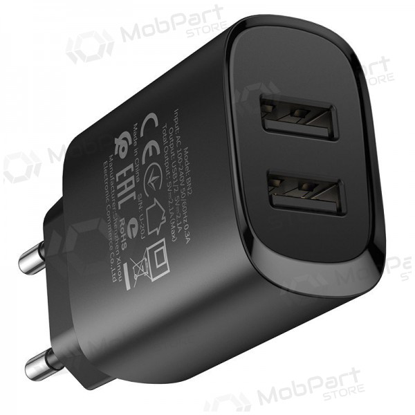 Caricatore Borofone BN2 2xUSB 2.1A + USB Type-C (nero)