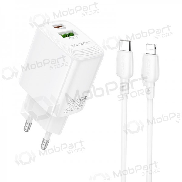Caricabatterie per telefono Borofone BN27 20 W USB-C + USB-A con cavo Lightning 1 m bianco