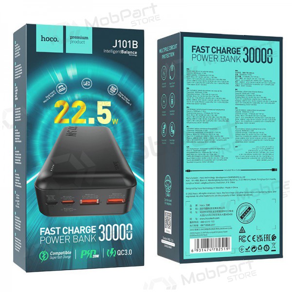 Batteria esterna Power Bank Hoco J101B PD 20W+Quick Charge 3.0 22.5W 30000mAh nero Batteria esterna Power Bank Hoco J101B PD 20W+Quick Charge 3.0 22.5W 30000mAh nero