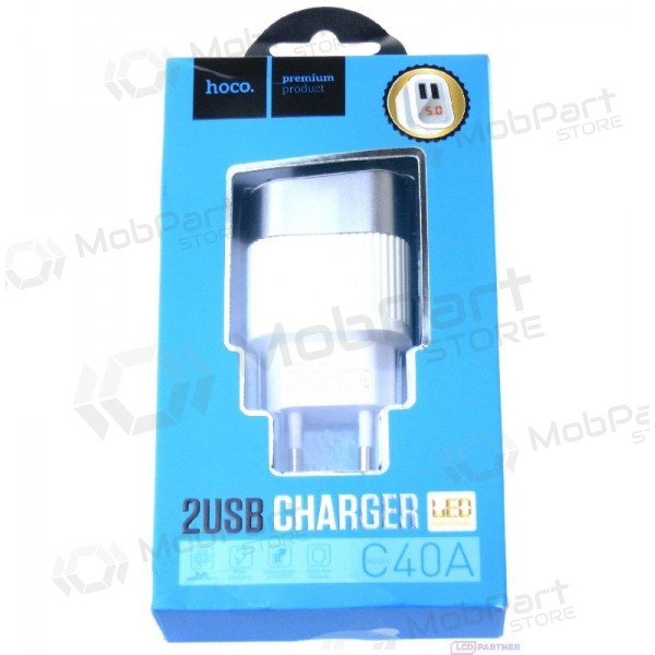 Caricatore FastCharge HOCO C40A Speedmaster Dual USB (5V 2.4A) (bianca)