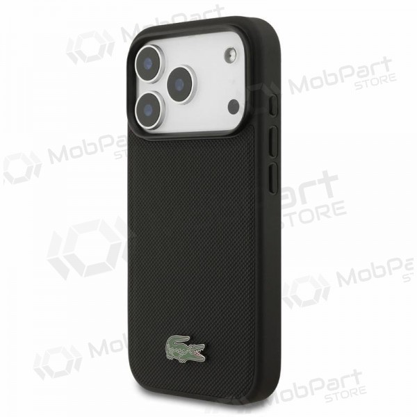 Custodia per Apple iPhone 18 Pro - Lacoste PVC Iconic Petit Pique Metal Logo MagSafe (nera)