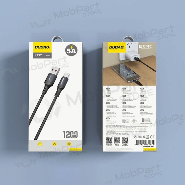 Cavo USB-C Dudao L3ST USB-A a USB-C 2 m 5 A nero