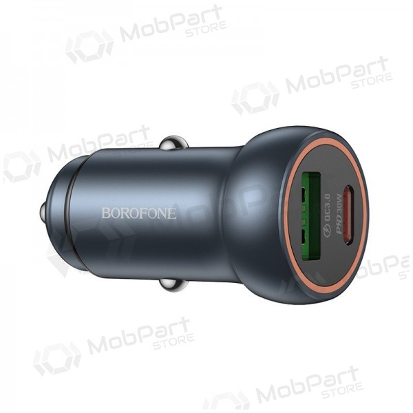 Caricabatterie da auto Borofone BZ32A 30 W USB-C + USB-A grigio