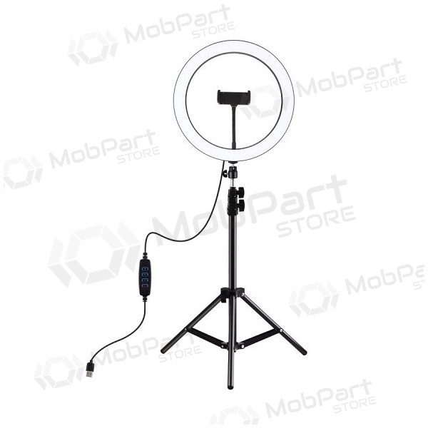Lampada ad anello LED 30cm, con treppiede fino a 1.1m e supporto per telefono, USB