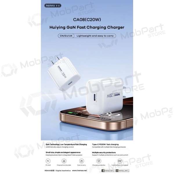 Caricabatterie per telefono Remax CA08 20 W USB-C bianco