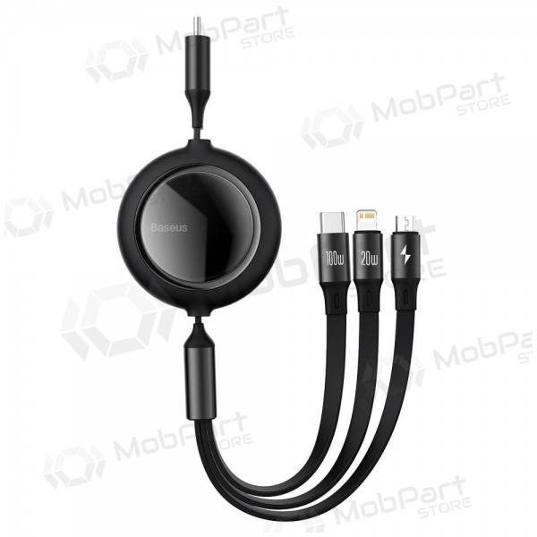 USB cavo Baseus Bright Mirror Type-C - microUSB+Lightning+Type-C 100W 1.2m (nero) CAMLC-AMJ01