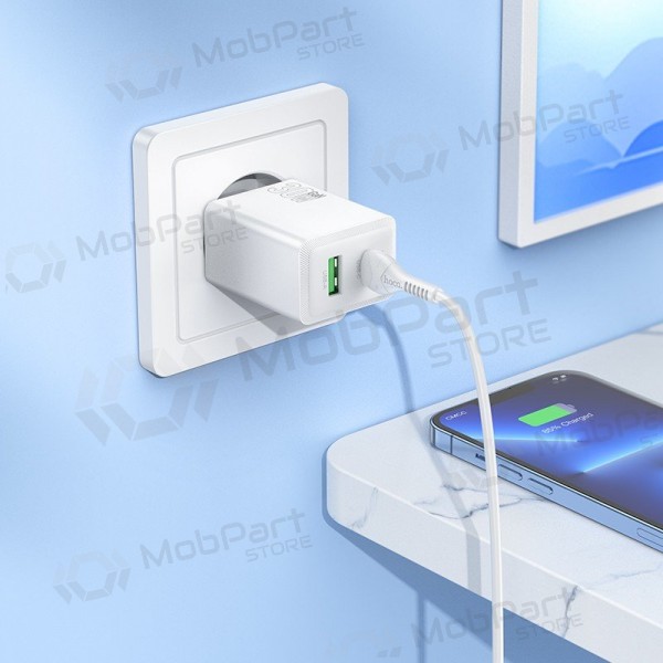 Caricabatterie per telefono Hoco N71 30 W GaN USB-C + USB-A con cavo Lightning da 1 m bianco