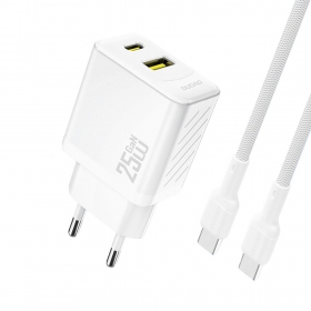 Caricabatterie per telefono Dudao A26TC 25 W GaN USB-C + USB-A con cavo USB-C da 1 m bianco