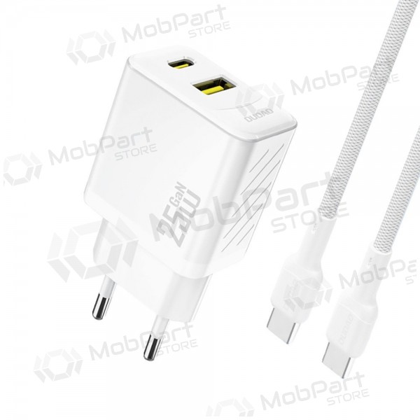 Caricabatterie per telefono Dudao A26TC 25 W GaN USB-C + USB-A con cavo USB-C da 1 m bianco