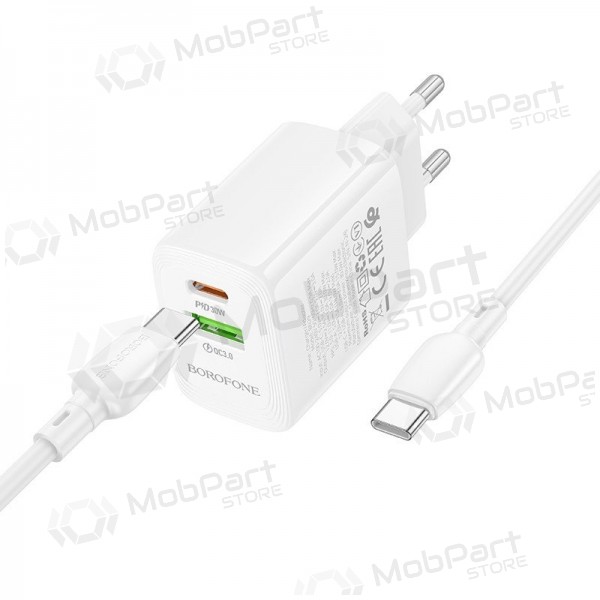 Caricabatterie per telefono Borofone BN29 30 W USB-C + USB-A con cavo USB-C 1 m bianco