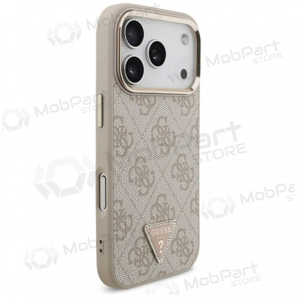 Custodia per Apple iPhone 17 Pro Max - Guess PU Leather 4G Strass Triangle Logo Gold Frame MagSafe (rosa)