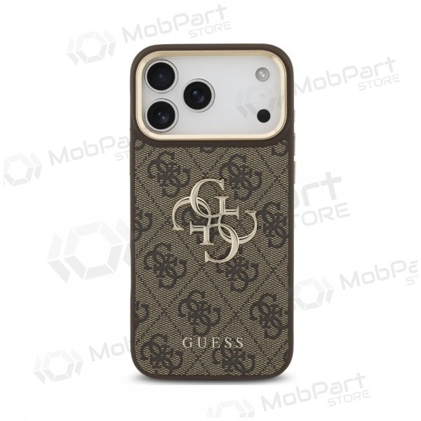 Custodia per Apple iPhone 18 Pro Max - Guess PU Leather 4G Metal Logo Gold Frame (marrone)