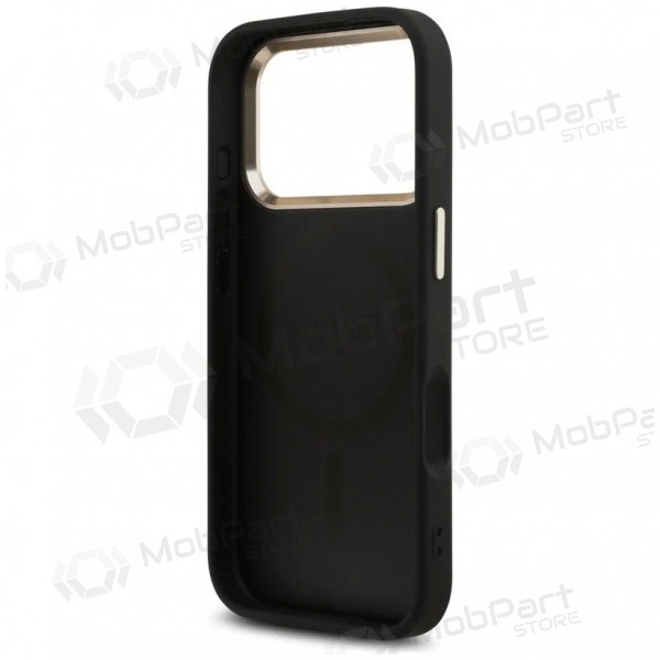Custodia per Apple iPhone 17 Pro Max - Guess PU Leather 4G Strass Triangle Logo Gold Frame MagSafe (nera)