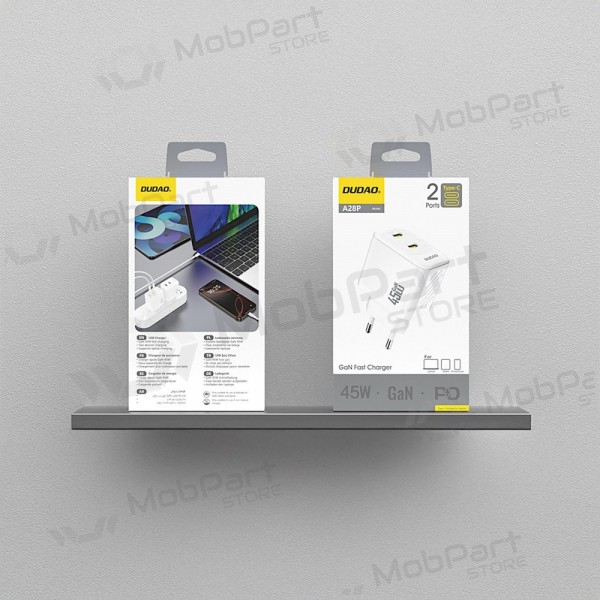 Caricabatterie per telefono Dudao A28P 45 W GaN 2x USB-C bianco