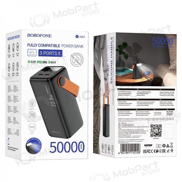 Batteria esterna Power Bank Borofone BJ66A 22.5W+PD20W 50000mAh nero