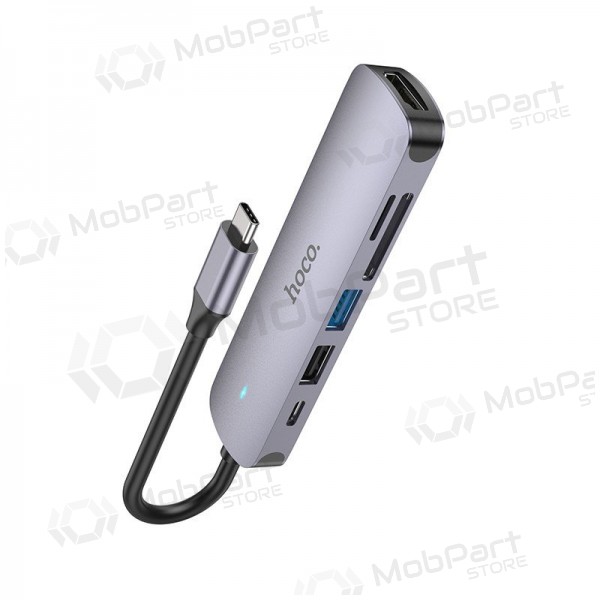 Adattatore USB-C Hoco HB28 USB-C a HDMI + USB 3.0 + USB 2.0 + SD + TF + PD grigio