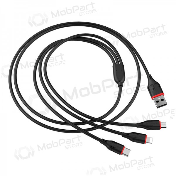 USB cavo Borofone BX17 3in1 microUSB-Lightning-Type-C 1.0m (nero)