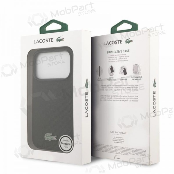 Custodia per Apple iPhone 18 Pro - Lacoste PVC Iconic Petit Pique Metal Logo MagSafe (nera)