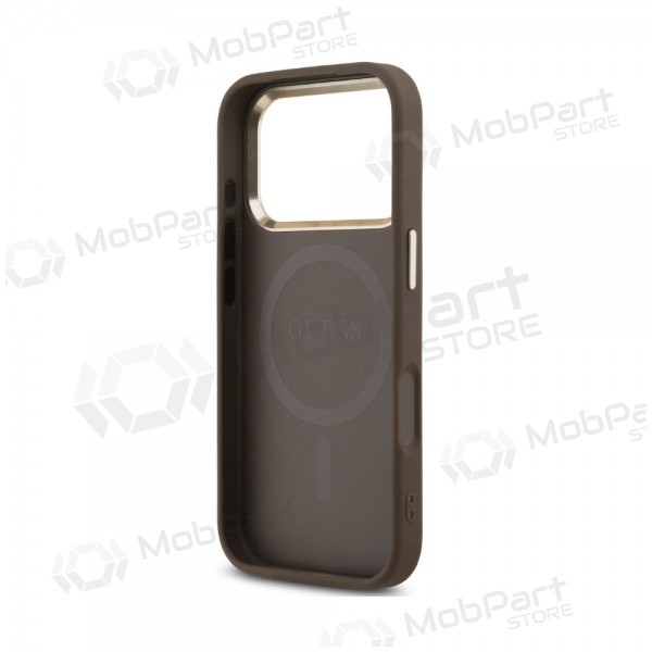 Custodia per Apple iPhone 18 Pro - Guess PU Leather 4G Strass Triangle Logo Gold Frame MagSafe (marrone)