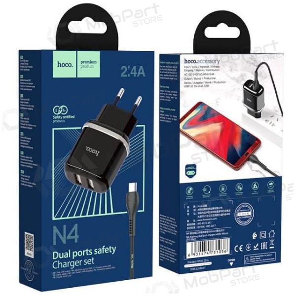 Caricatore HOCO N4 Aspiring Dual USB + microUSB cavo (5V 2.4A) (nero)