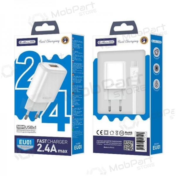 Caricatore buitinis Jellico EU01 2.4A USB + MicroUSB bianca