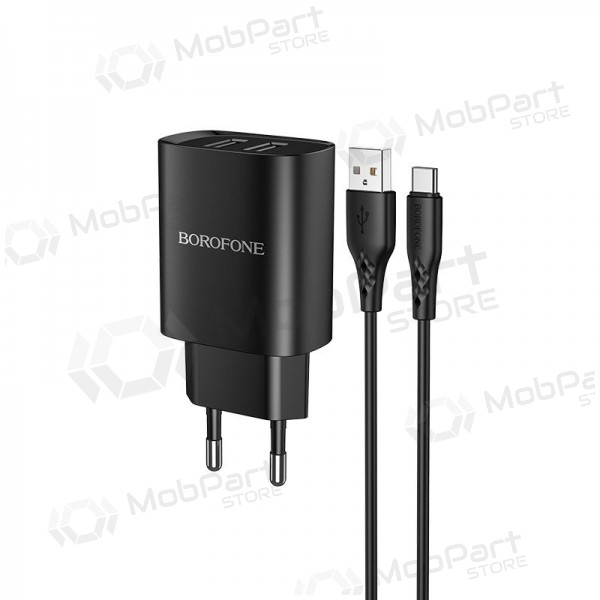 Caricatore Borofone BN2 2xUSB 2.1A + USB Type-C (nero)