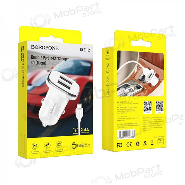 Caricatore automobilinis Borofone BZ12 USB + microUSB (2.4A) (bianca)