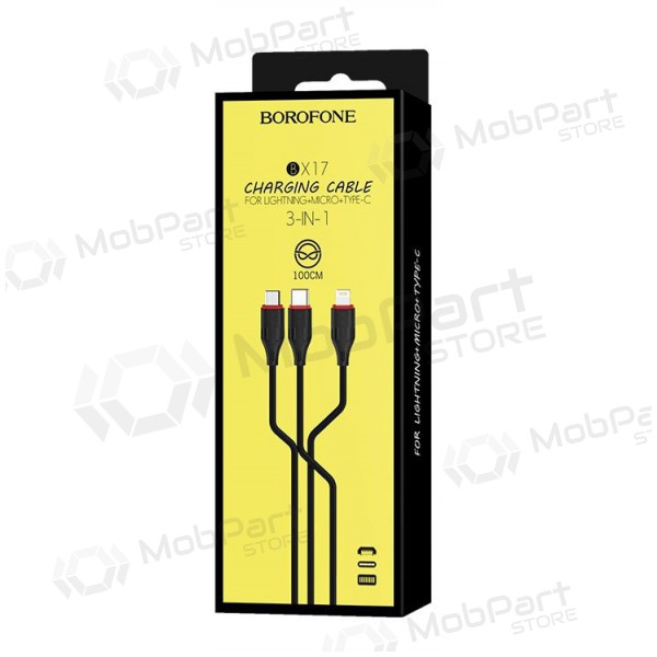 USB cavo Borofone BX17 3in1 microUSB-Lightning-Type-C 1.0m (nero)