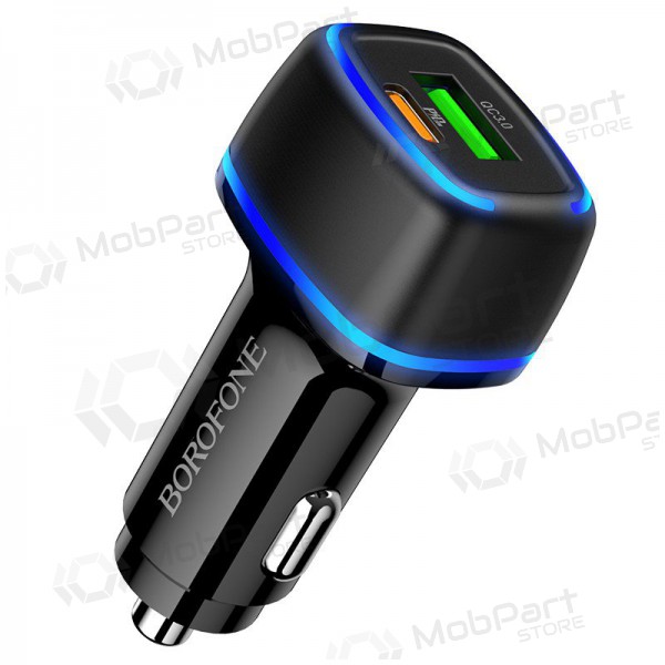 Caricatore automobilinis Borofone BZ14A PD20W+QC3.0 x 2 USB (Type-C to Lightning) (nero)