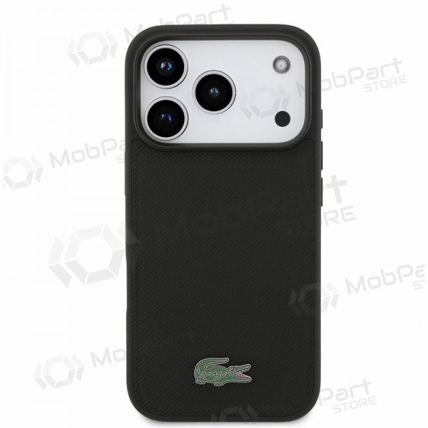 Custodia per Apple iPhone 18 Pro - Lacoste PVC Iconic Petit Pique Metal Logo MagSafe (nera)
