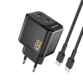 Caricabatterie per telefono Dudao A28PC 45 W GaN 2x USB-C con cavo USB-C 1 m nero