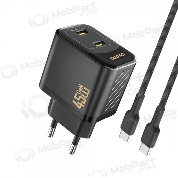 Caricabatterie per telefono Dudao A28PC 45 W GaN 2x USB-C con cavo USB-C 1 m nero