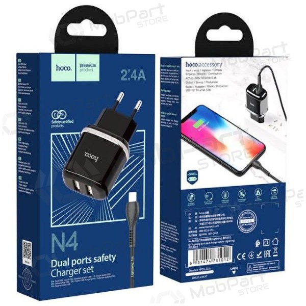 Caricatore HOCO N4 Aspiring Dual USB + type-C cavo (5V 2.4A) (nero)