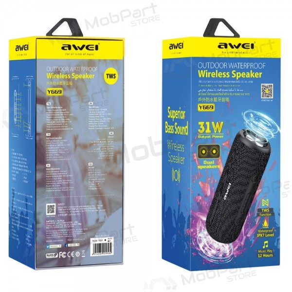 Bluetooth altoparlante portatile Awei Y669 31W nero