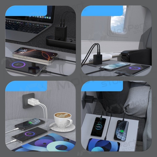 Caricabatterie per telefono Dudao A28PC 45 W GaN 2x USB-C con cavo USB-C 1 m nero