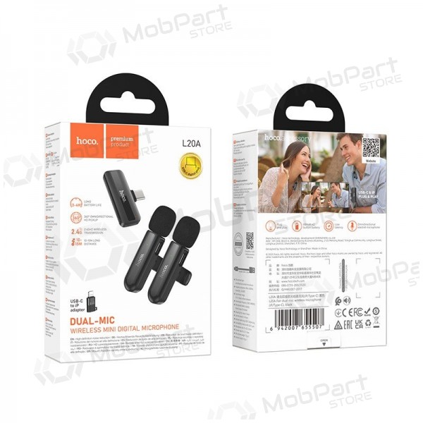 Belaidžių mikrofonų rinkinys Hoco L20A USB-C/Lightning nero
