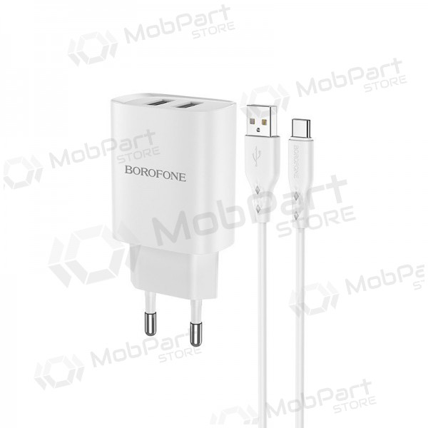 Caricatore Borofone BN2 2xUSB 2.1A + USB Type-C (bianca)